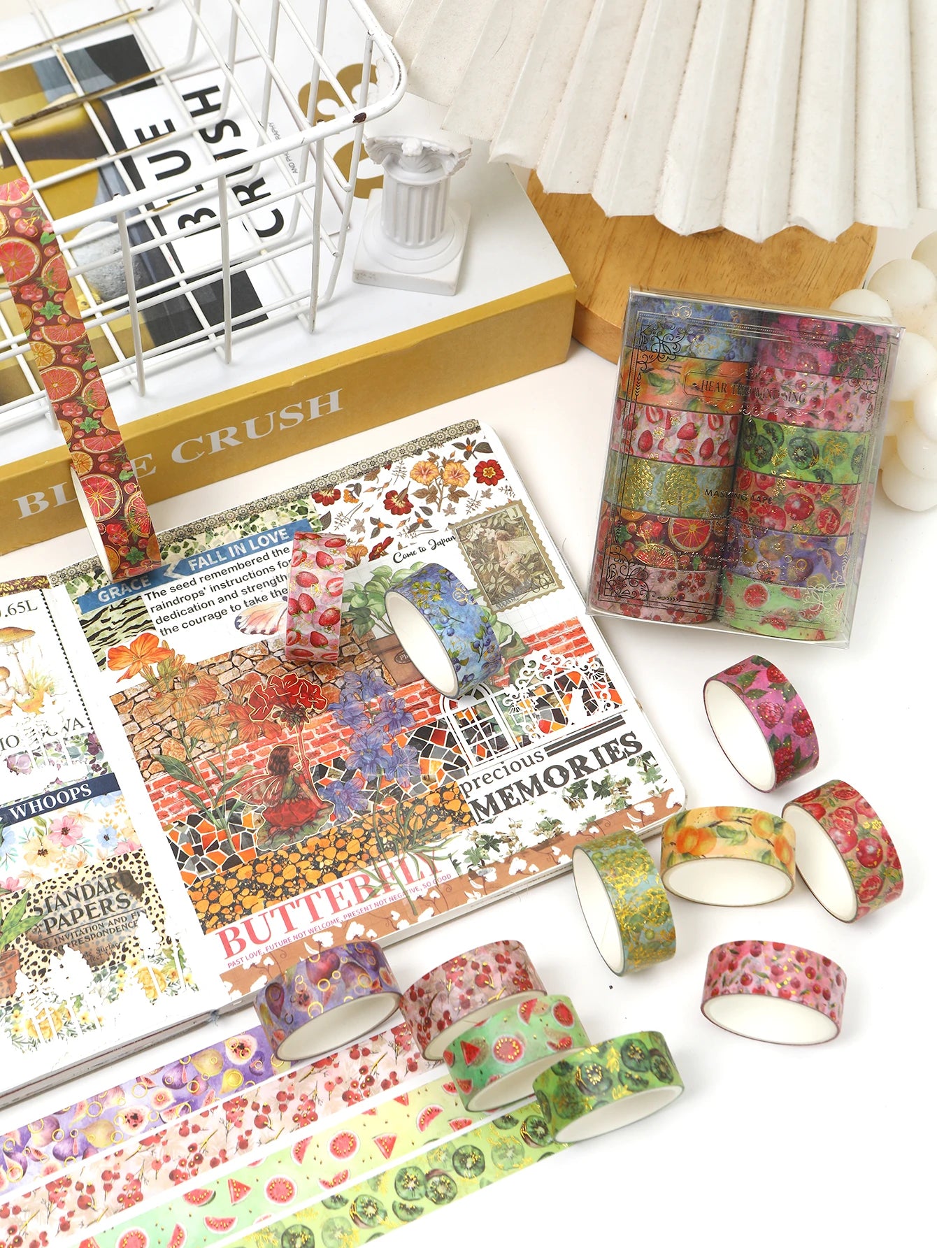 Creative Floral Hot Foil Washi Tape Set,12 Rolls Decorative Masking Tape for Scrapbooking,Journaling,DIY Gift Supplies