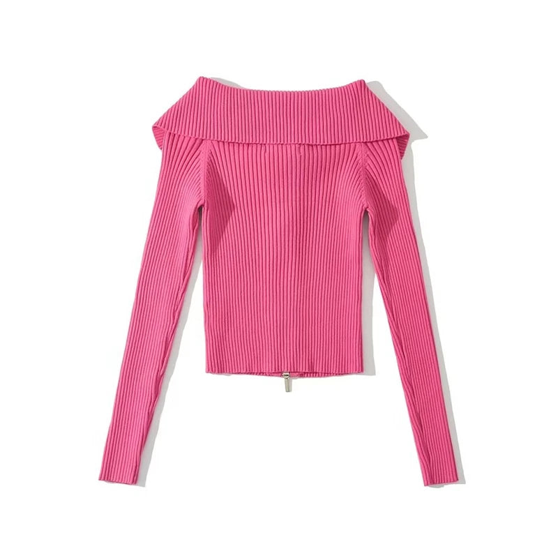 LUNDUNSHIJIA 2026 New Autumn Women Elegant Thickened Zipper Sweaters For Women Rose Red Fashion Short Female Cardigan 4 Colors