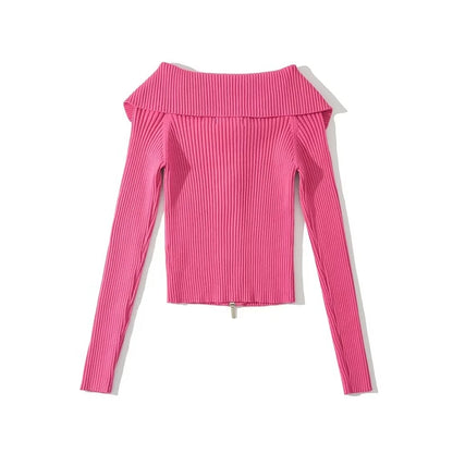 LUNDUNSHIJIA 2026 New Autumn Women Elegant Thickened Zipper Sweaters For Women Rose Red Fashion Short Female Cardigan 4 Colors