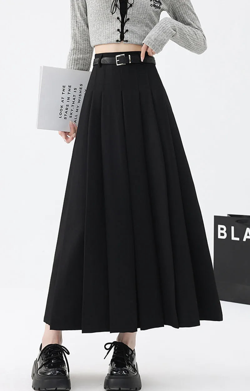 2026 New Women's Pleated Maxi Skirts Autumn High Waisted Zipper Jk Long Skirt Woman Elegant Loose Design Big Swing A-Line Skirts