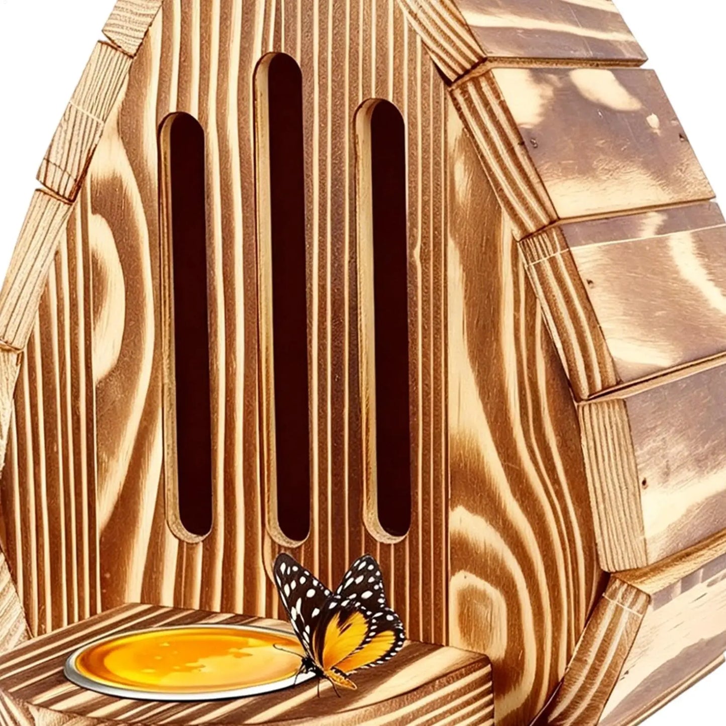 Hanging Wood Butterfly House Feeder with Rope Decorative Bee Nesting Box Multifunctional Moth Habitat for Garden Balcony