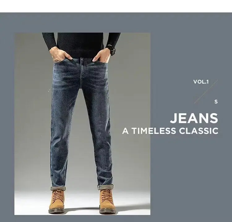 Spring Autumn 2025 Men's High-End Fashion Casual Pants Straight Leg Slim Fit Long Denim Jeans Handsome Cargo Casual Pants Men
