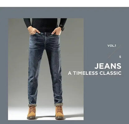Spring Autumn 2025 Men's High-End Fashion Casual Pants Straight Leg Slim Fit Long Denim Jeans Handsome Cargo Casual Pants Men