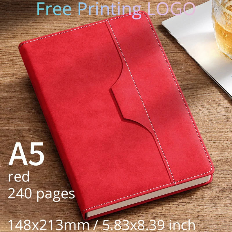 A5 B5 Customize PU Leather Notebook with Pen Insert Holder Free Printing LOGO Office Notepad Business Enterprise Diary Book Note