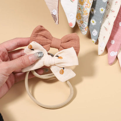 3Pcs/Set Muslin Cotton Print Bib Newborn Bows Headband Triangle Saliva Towel Infant Boy Girl Feeding Burp Baby Hair Accessories