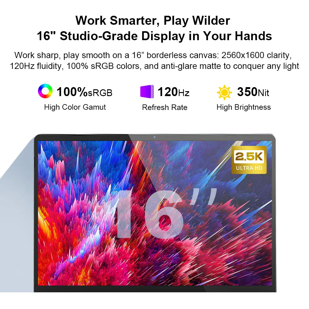 Ninkear A15 Pro Laptop 16GB 1TB AMD Ryzen 5 16 inch 120Hz 2560*1600 Display Screen Fingerprint Unlock Notebook Computer
