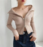 LUNDUNSHIJIA 2026 New Autumn Women Elegant Thickened Zipper Sweaters For Women Rose Red Fashion Short Female Cardigan 4 Colors