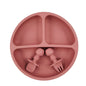 BPA Free Silicone Baby Plate with Spoon Fork Bibs Children Dishes Safe Baby Dining Plate with Suction Smile Face Plates for Kids