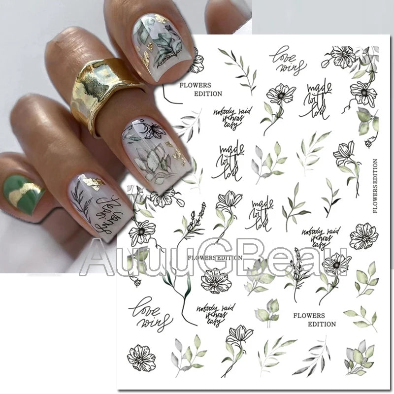 3d Nails Art Decals Spring Fruits Pink Full Tips Peony Magnolia Flowers Adhesive Sliders Stickers Decoration For Nails Manicure