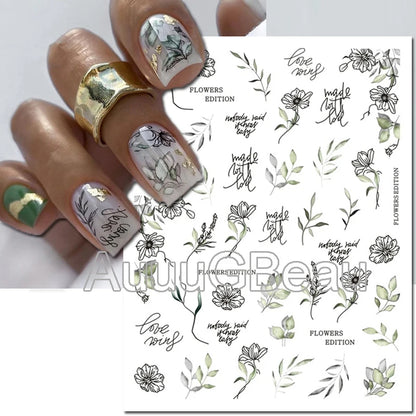3d Nails Art Decals Spring Fruits Pink Full Tips Peony Magnolia Flowers Adhesive Sliders Stickers Decoration For Nails Manicure