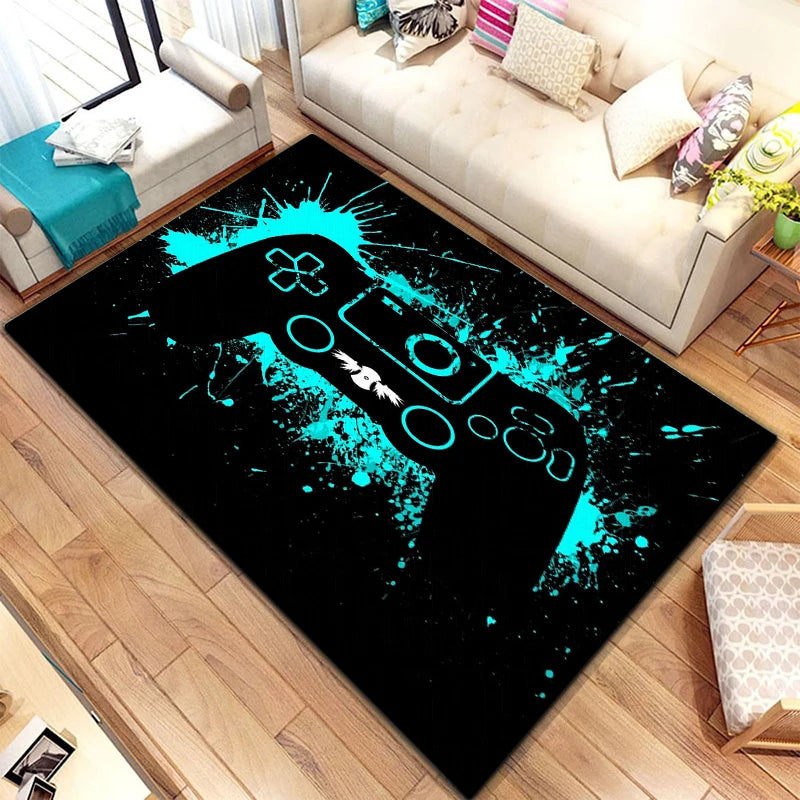 Game Video Gaming Pattern Black Area Rugs Gamer Game Controller Kids Teens Boys Playroom Carpet Bedroom Living Room Floor Mat