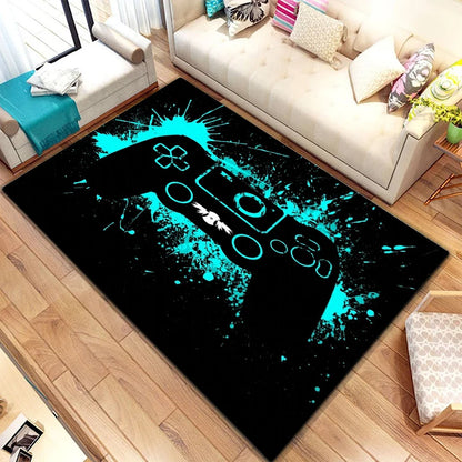 Game Video Gaming Pattern Black Area Rugs Gamer Game Controller Kids Teens Boys Playroom Carpet Bedroom Living Room Floor Mat