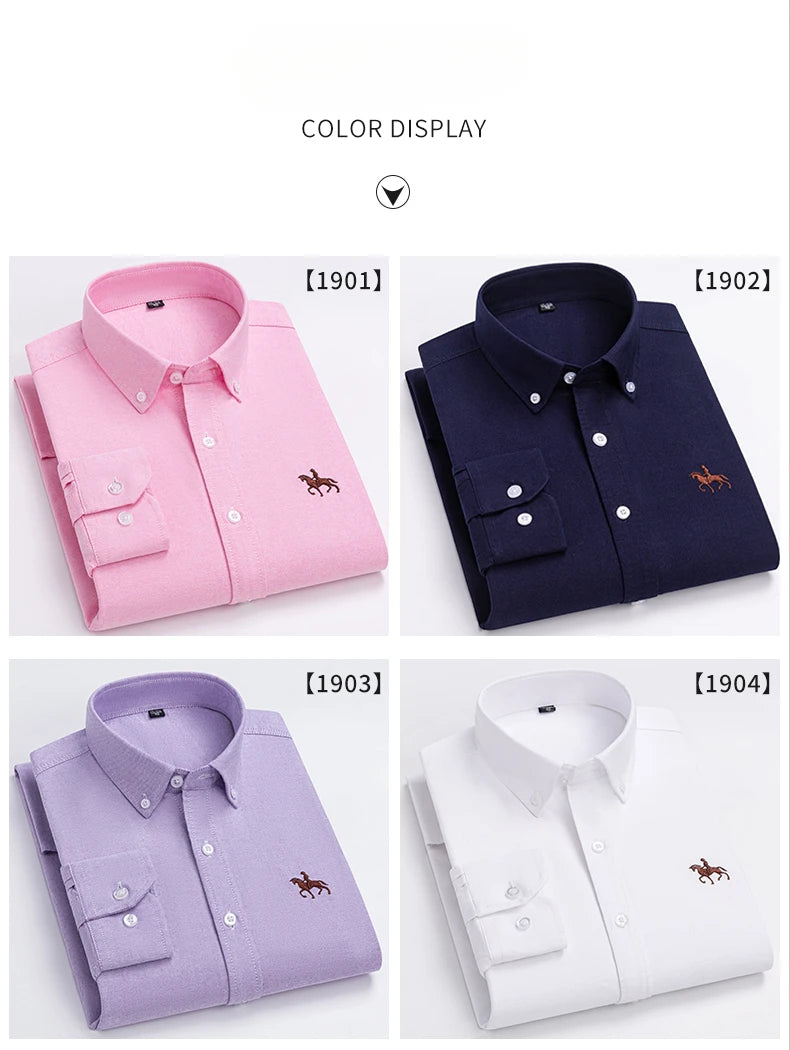 Large Size Full Men's Shirts 100% Pure Cotton Oxford Business Casual Shirt Soft Slim Fit Formal Plain Shirt Long Sleeve Clothes