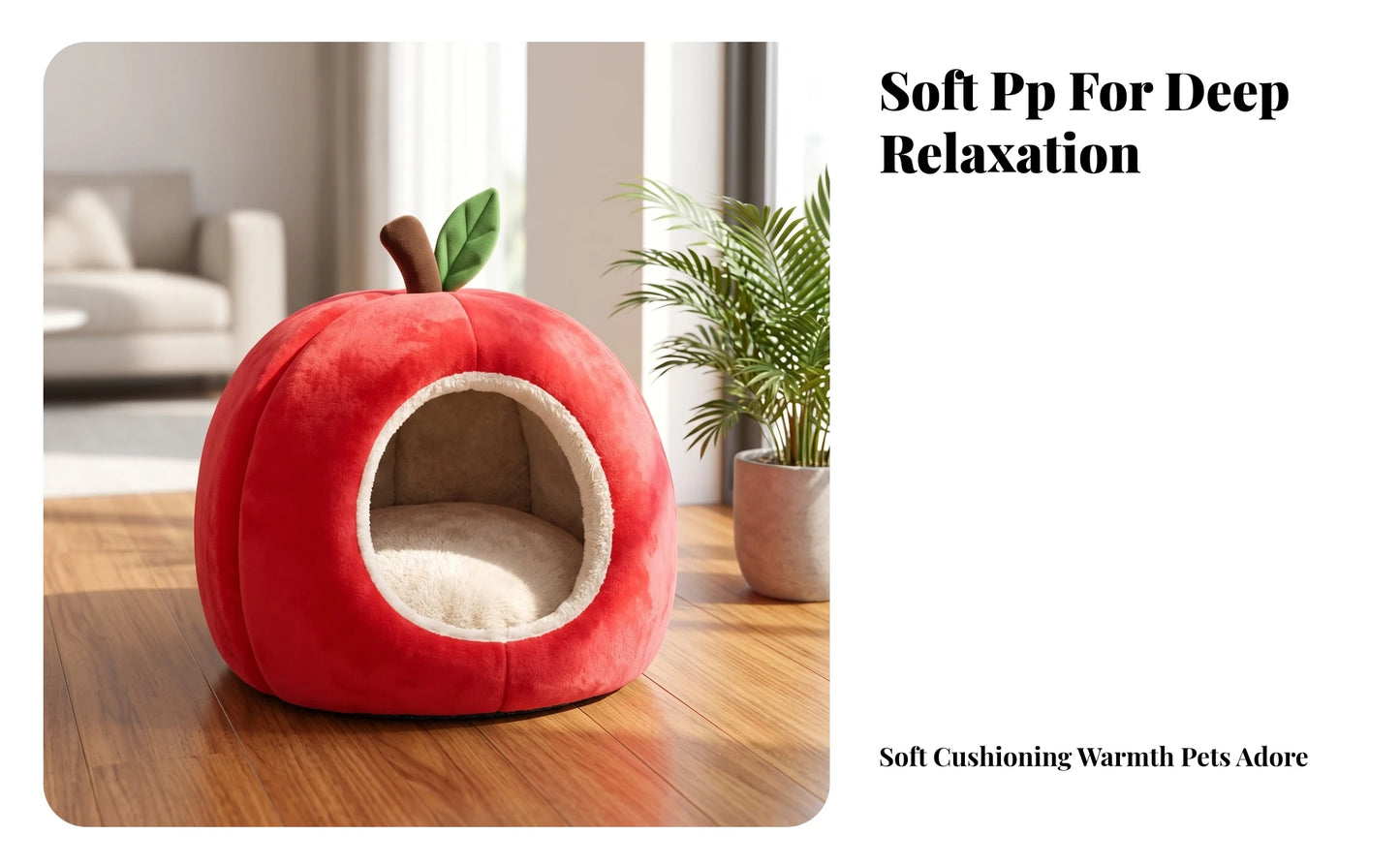 Apple-Shaped Pet Bed Cozy Enclosed Pet Bed with Removable Cushion Hideaway Cat House Warm Cat House with Cushion Soft for Cats