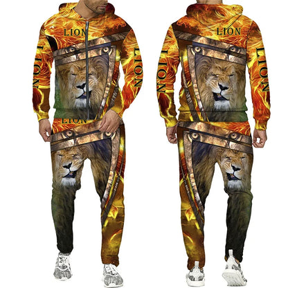 Spring and Autumn Men's Tracksuit 3D The Lion Print Zipper Hoodies Sweatshirts Pants Sets Casual Mens Clothing Women's Tracksuit