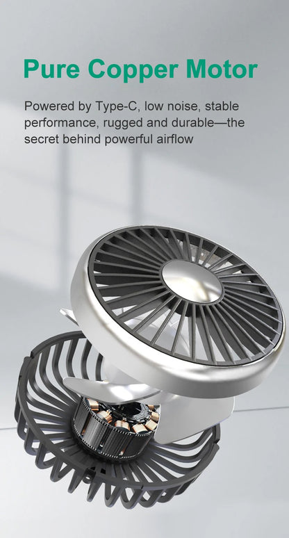 EAFC 3-speed Car Seat Back Cooling Fan USB Charge Dual Head Fan LED Lighting 360 Degree Rotation Neck Cooler for Home Use Travel