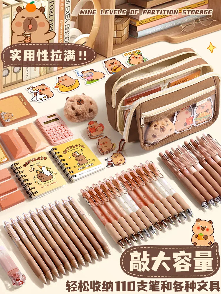 Kawaii Large Capacity Pencil Cases For School Bag Pouch Box 3 Compartments Supply Supplies Girl Boy Kit Cute Stationery Zippers