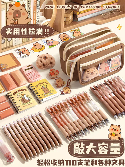 Kawaii Large Capacity Pencil Cases For School Bag Pouch Box 3 Compartments Supply Supplies Girl Boy Kit Cute Stationery Zippers