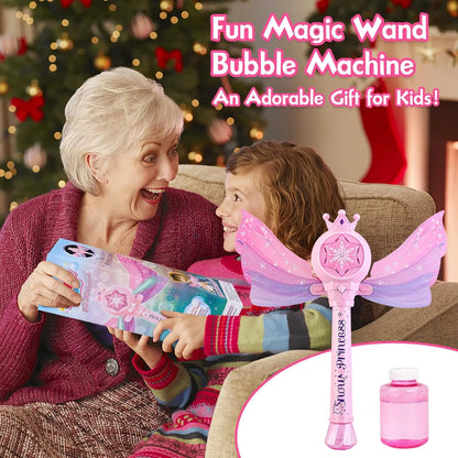 Children's Bubble Machine, Glowing Princess Bubble Stick, with Music and Detachable Wings, Outdoor Indoor Garden Party Toy