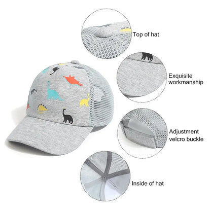 Dinosaur Printed Toddler Baseball Hat Kids Sun Hat Sun Hat Adjustable Age 0-5Y Quick Drying Boys Girls
