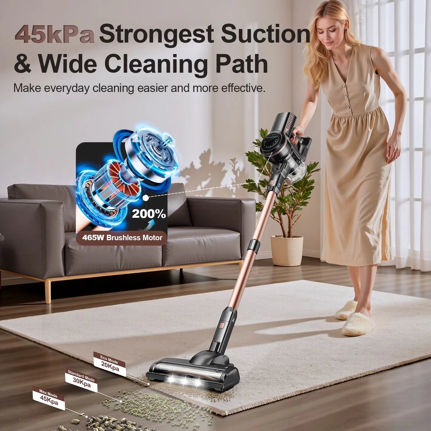 INSE S7P cordless vacuum cleaner, 465W 45KPA Wireless Vacuum Cleaner with Suction Power,  8*2200mAh battery, 50000Pa Strong Suction, 45-60mins runtime,1.2L