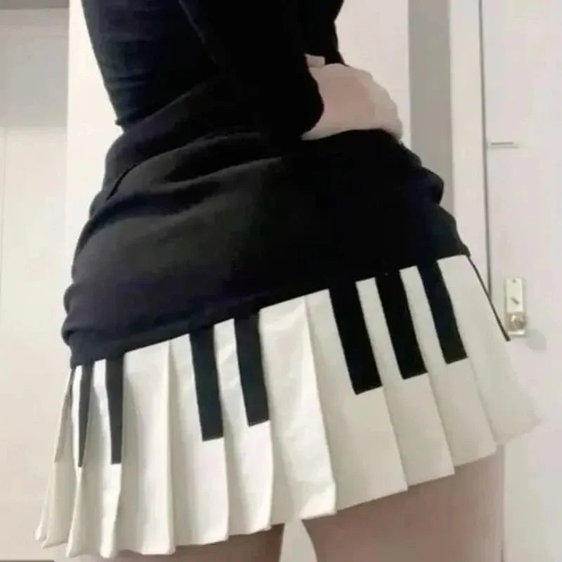 Spring Black White Spliced Women Short Skirt Y2k Slim Design Harajuku Mini Skirt Female Empire Korea Style Chic Piano Skirt