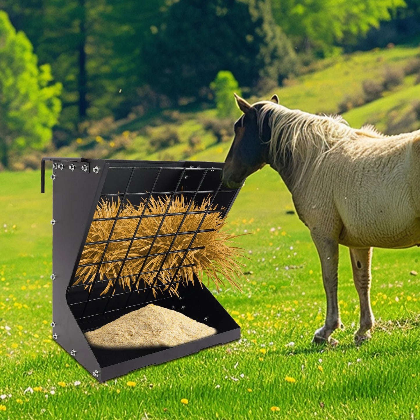 Heavy Duty Metal Country Manufacturing Wall Mount Combo Horse Feeder Goat Sheep Hay Rack Livestock Feeder Distance Adjustable