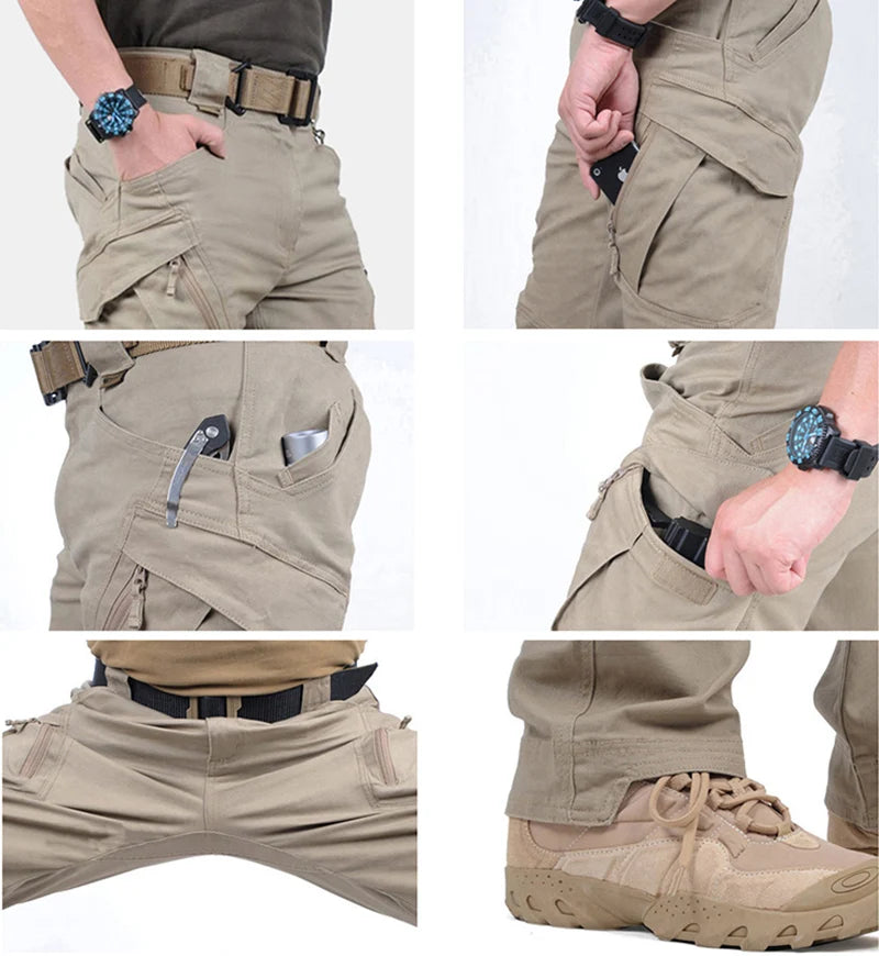 IX9 City Tactical Cargo Pants Men Stretch Cotton Work Military Pants Flexible Outdoor Army Combat Trousers with 9 Pockets