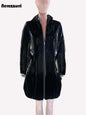 Nerazzurri Spring Fitted Waterproof Shiny Reflective Black Patent Faux Leather Jacket Women with Hood Zipper Red Autumn Clothes