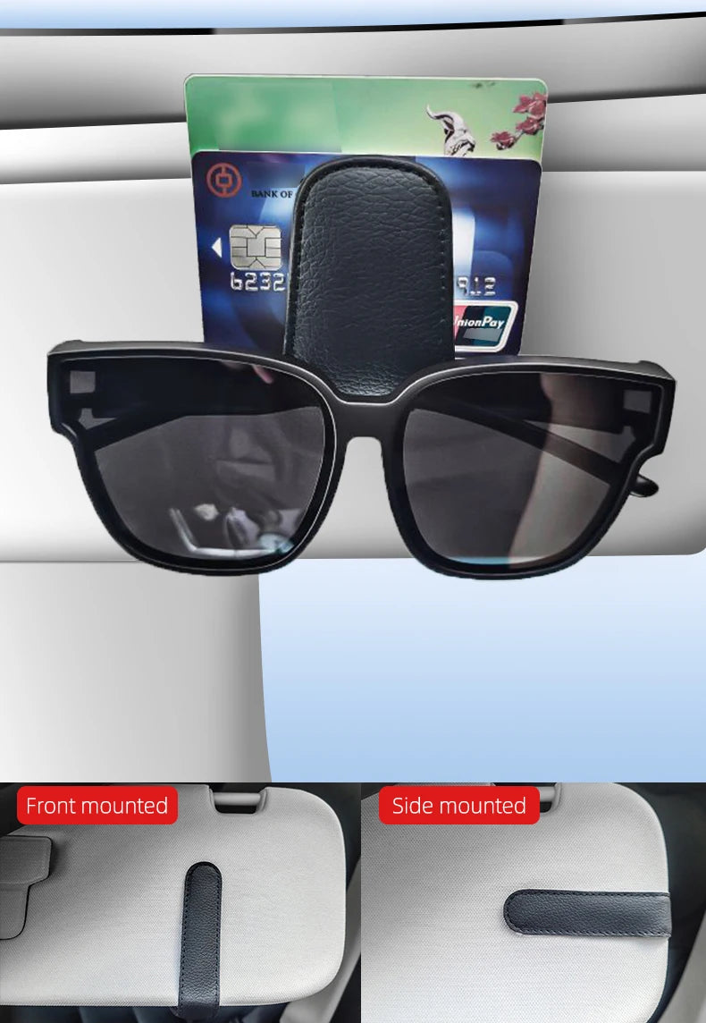 JFBONIN Leather Magnetic Sunglasses Holder Car Sunshade Accessory with Ticket Clip Functional Sunshades Car Accessory