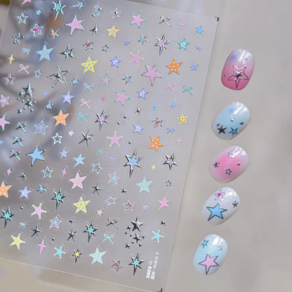 Metal Star Nail Stickers Exquisite 5D Bronzing Silver Five-pointed Star Mini Nail Art Stickers DIY Self Adhesive Manicure Decals