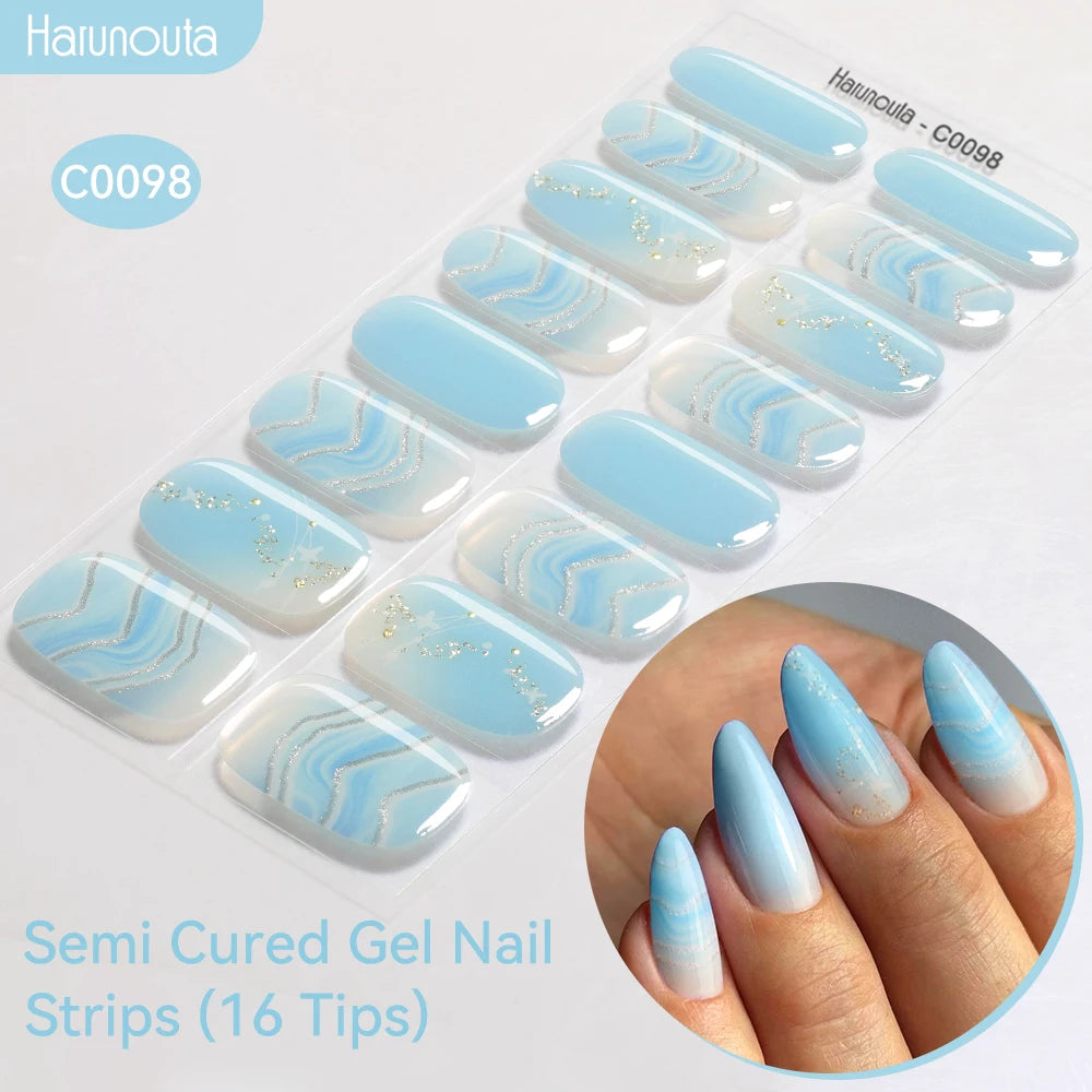 Gradient Auroras Semi Cured Gel Nail Strips Sparkly Shinning DIY Gel Polish Stickers for Nails Works with UV/LED Nail Lamps