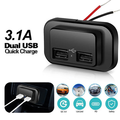 PD QC3.0 Car Charger Socket Quick Charge 12V/24V For Motorcycle Auto Truck ATV RV Bus Dual USB Power Adapter Outlet LED Light