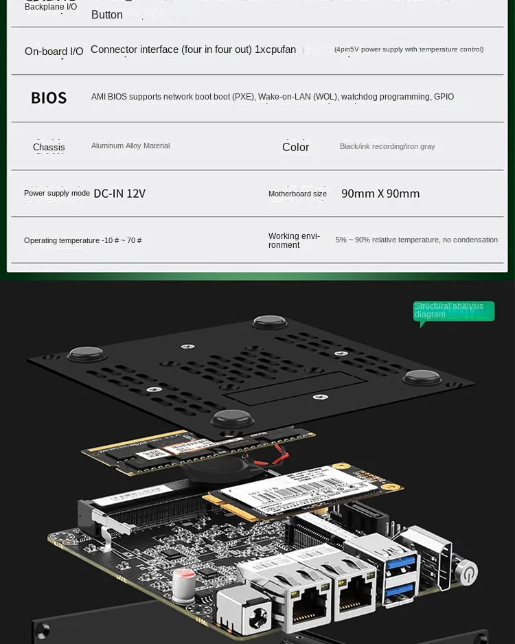6W Low Power Intel N3050/N3160 Quad Core Quad Thread X86 Soft Router 2*1000M Lan Port HD-MI Output Metal Case Mini PC