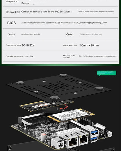 6W Low Power Intel N3050/N3160 Quad Core Quad Thread X86 Soft Router 2*1000M Lan Port HD-MI Output Metal Case Mini PC