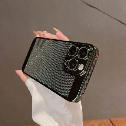 Luxury Plating Hollowed Out Case for iPhone 17 Pro 16 15 14 Pro Max Plus 13 12 Mini 11 17Air Heat Dissipation Shockproof Cover