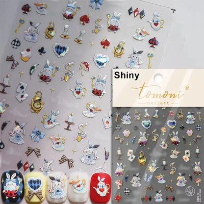 Collage Text English Letter Musical Note Star Graffiti Colorful 5D Love Heart Bowknot Nail Art Sticker Adhesive Manicure Decals