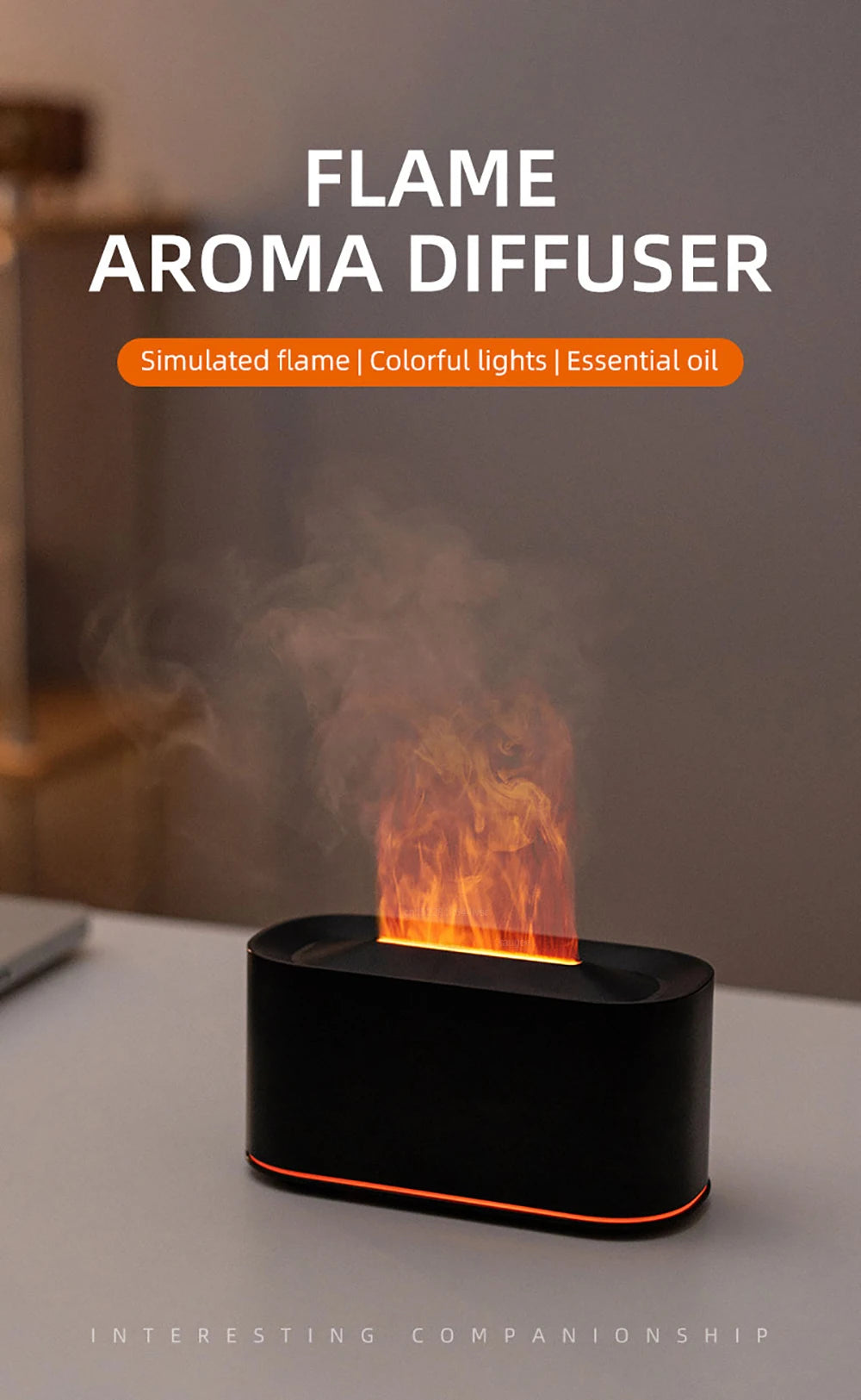 Oro drėkintuvas eterinių aliejų difuzorius liepsnos aromatinis drėkintuvas namams Automatinis kvapų rūko gamintojas su RGB šviesa