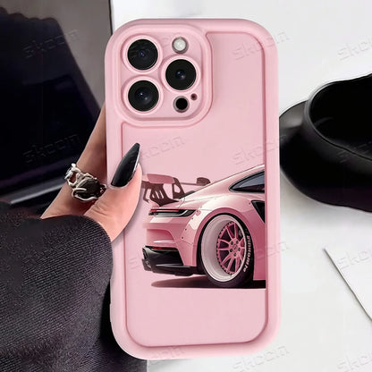 Fashion Pink Car Pattern Silicone Phone Case For iPhone 17 16 15 14 13 12 11 Pro Max 17 Air XS XR 7 8 Plus 16e Shockproof Cover