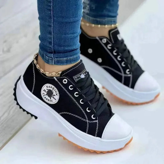 Shoes for Women Classic White Canvas Sneakers Fashion Platform Women Casual shoes High Quality Lace-Up Feamle Tennis Shoes 35-43