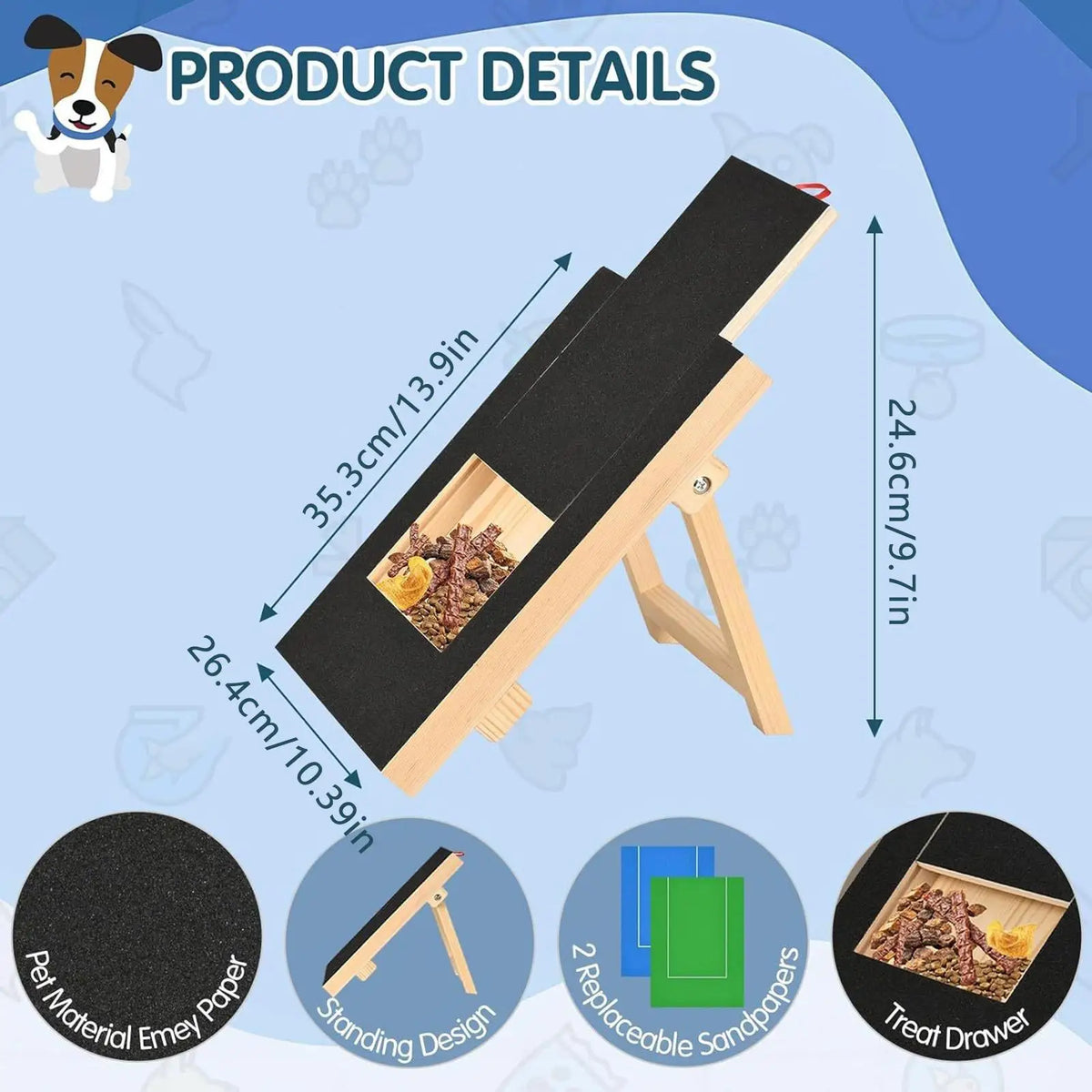 Dog Nail Scratch Board With Stand Wooden Pull-out Dog Scratching Post With Treat Box Pet Durable Dog Paw Repair Board For dog