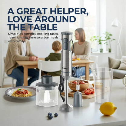 Hand Immersion Blender Powerful 4-in-1,Stainless Steel Stick Food Mixer,700ml Mixing Beaker,500ml Processor,Whisk