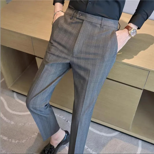 Men Plaid Wedding Dress Trousers High Quality Male Boutique Formal Wear Slim Suits Pants Men British Style Business Suit Pants