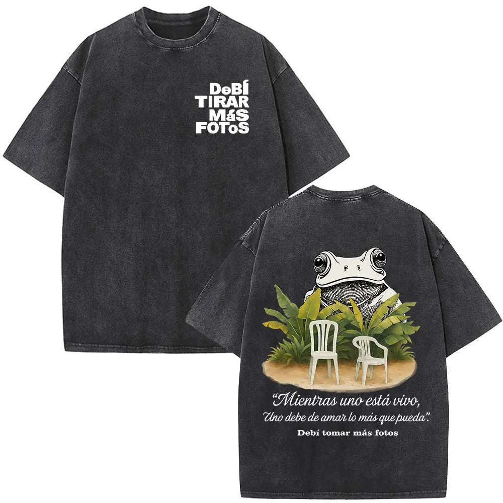 Rapper Bad Bunny Vintage Washed T Shirts Debi Tirar Mas Fotos DTMF T-shirts Men's Clothing Fashion High Quality T-shirt Couples