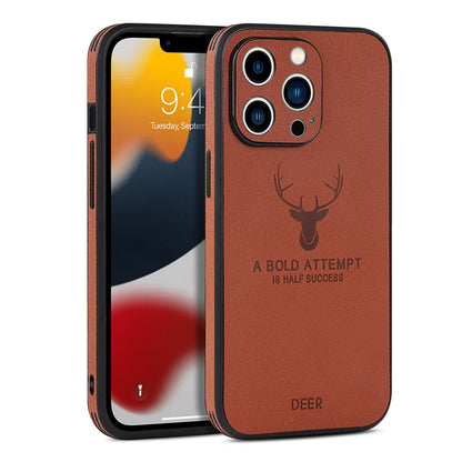 Luxury Business Leather Bumper Case For iPhone 17 Air 16 15 14 13 12 11 Pro Max Mini Plus Shockproof Soft Deer Head Back Cover