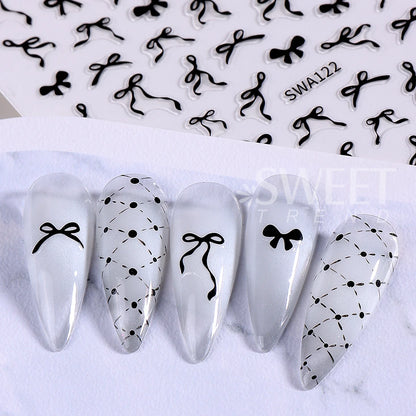 4/8pcs Bowknot Ribbon Nail Stickers Mini Kawaii Lace Bow Tie Design Self-Adhesive Nail Art Decals DIY Manicure Supplies Decor