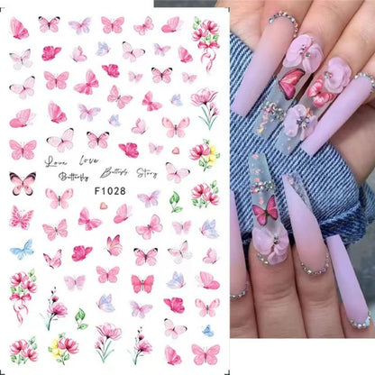 Black and White Love Flowers Line Art 3D Stickers Nail Decals Nail Art Accessories Butterfly Rose Nail Stickers Nail Sliders