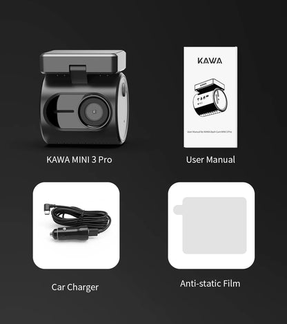 2K KAWA MINI 3 Pro Cameras for Car DVR Tiny Dash Cam 24 Parking Auto Video Recorder WiFi APP Voice Control Car dashcam