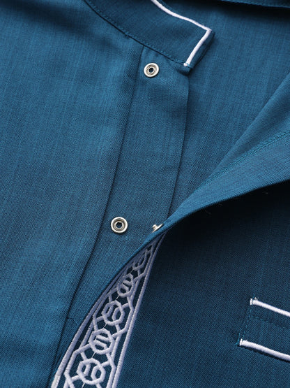 Men's Ethnic Pattern Embroidery Zipper Hooded Robe Traditional Long Sleeve Pocket Jubba Thobe for Daily Wear Man Islamic Thobe