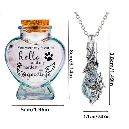 2 PCS Pet Mini Commemorative Urn, Sand Souvenir Sar, Heart-Shaped Glass Urn With Urn Necklace Set